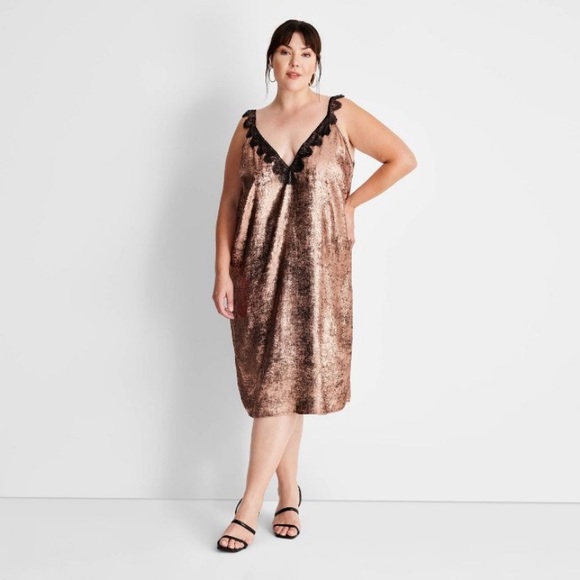 Future Collective Dresses & Skirts - NWT Future Collective Women’s Plus Size Lace Trim Slip Dress Copper Size 1X